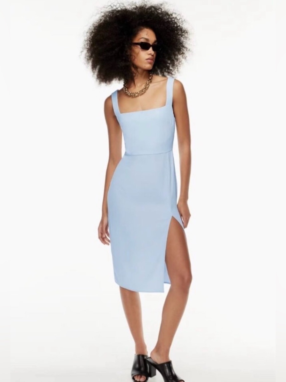Aritzia babaton 90s square neck slit dress baby blue size 10